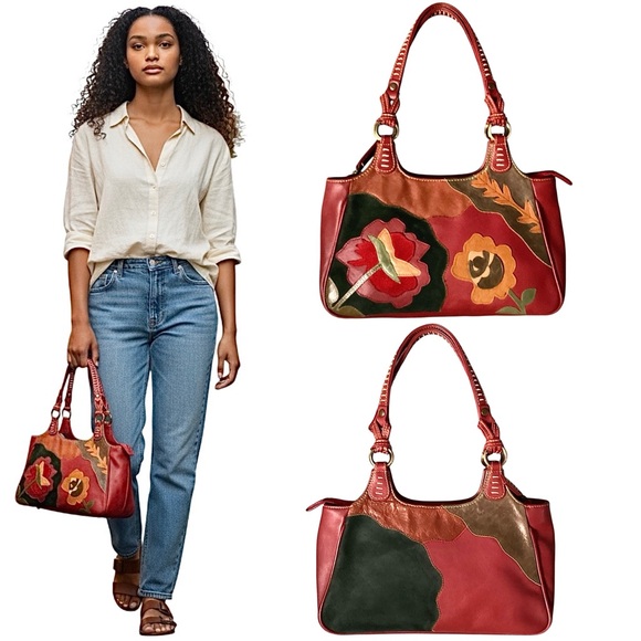 Isabella Fiore Leather Multicolored Handbag Floral Design Shoulder Bag - Picture 2 of 16